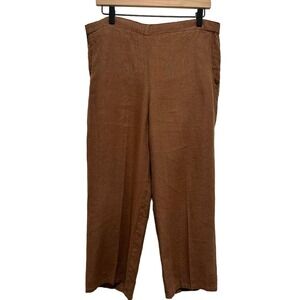 Flax Linen Brown Cropped Lagenlook Pants Large Women’s Pockets Boho Coastal